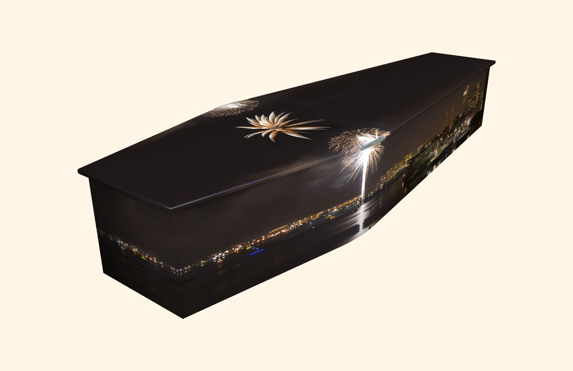 Fireworks design on a traditional coffin